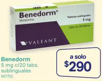 Farmacias Benavides Benedorm 5mg c/20 Tabs oferta