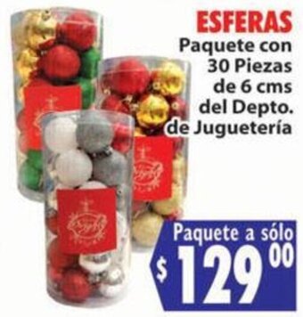 Esferas Paquete con 30 Piezas de 6 cms del Depto. de Juguetería
