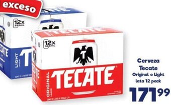 Cerveza Tecate Original o Light Lata 12 Pack