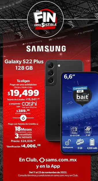 Sam's Club Samsung Galaxy S22 Plus 128GB oferta