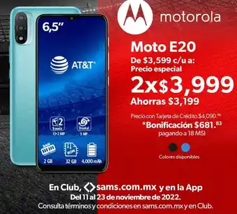 Sam's Club Motorola Moto E20 oferta