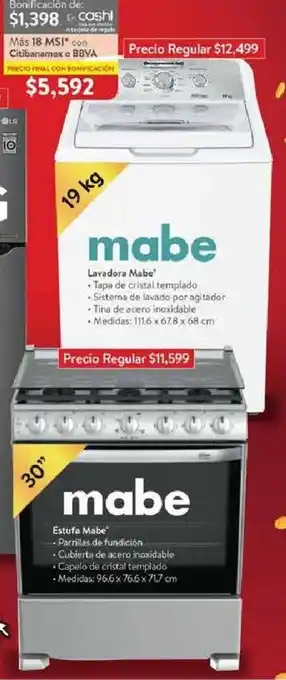 Walmart Mabe Lavadora 19kg, Mabe Estufa 30" oferta