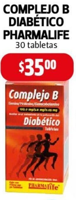 Farmacias Guadalajara Complejo B Diabético Pharmalife 30 tabletas oferta