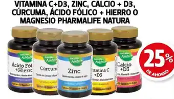 Farmacias Guadalajara Vitamina C+D3, Zinc, Calcio + D3, Cúrcuma, Ácido Fólico + Hierro o Magnesio Pharmalife Natura oferta