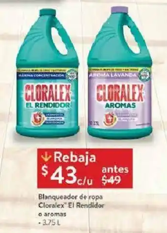 Walmart Cloralex Blanqueador de ropa El Rendidor o aromas 3.75 L oferta