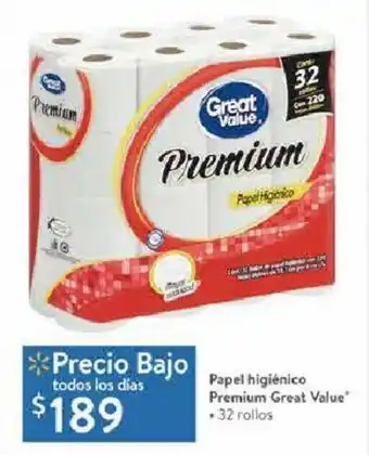 Walmart Great Value Papel higienico Premium 32 rollos oferta