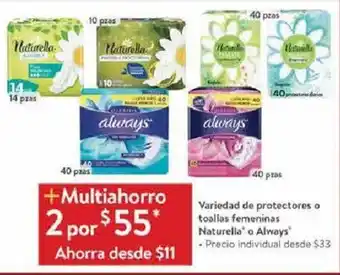 Walmart Naturella o Always Variedad de protectores o toallas femeninas oferta