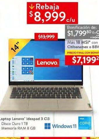 Walmart Laptop lenovo ideapad 3 oferta
