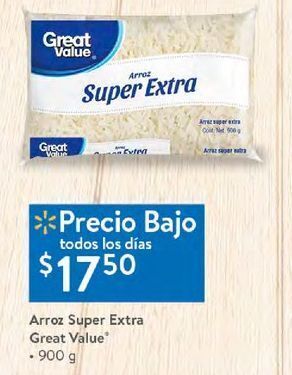 Walmart Arroz super extra great value 900g oferta