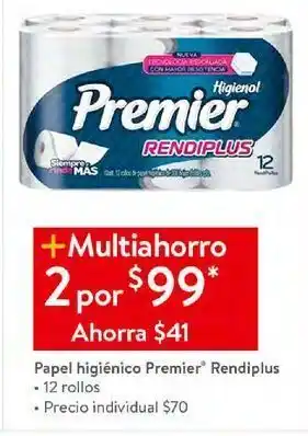 Walmart Papel higiénico premier rendiplus 12 rollos x2 oferta