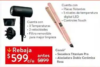 Walmart Conair secadora titanium pro / alaciadora doble cerámica rosa oferta