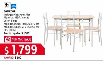 Sodimac Homecenter Comedor rectangular con 4 sillas oferta