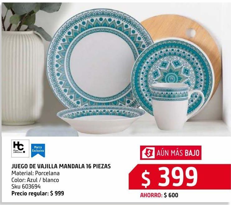 Juego de vajilla mandala azul 16 piezas oferta en Sodimac Homecenter