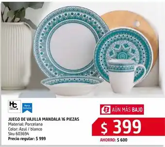 Sodimac Homecenter Juego de vajilla mandala azul 16 piezas oferta