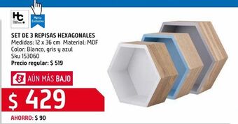 Sodimac Homecenter Set de 3 repisas hexagonales blanca, gris y azul oferta