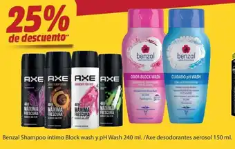 Benzal Shampoo Intimo Block Wash y PH Wash 240ml / Axe Desodorantes Aerosol 150ml