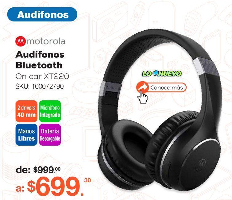 Aud fonos bluetooth motorola moto xt220 on ear negro oferta en