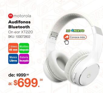 RadioShack Audífonos bluetooth motorola moto xt220 / on ear / blanco oferta