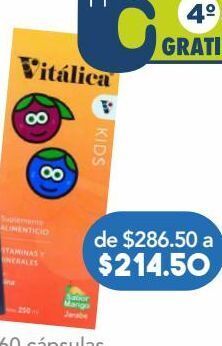 Farmacia San Pablo Vitálica kids jarabe sabor mango con vitaminas y minerales 250 ml oferta