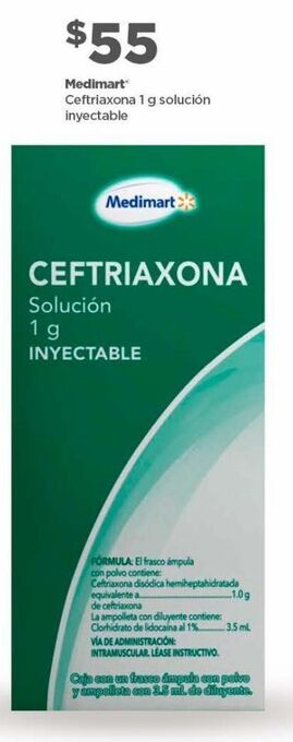 Bodega Aurrerá Medimart ceftriaxona 1g solución inyectable oferta