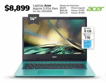 Office Depot Laptop acer aspire 3 p24 pen oferta