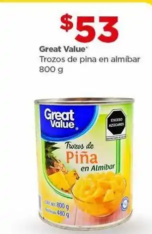 Bodega Aurrerá Trozos de piña en almibar great value 800g oferta