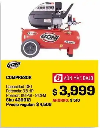 Compresor de 3.5 hp 28 l