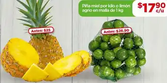 Bodega Aurrerá Piña miel por kilo o limón agrio en malla de 1kg oferta