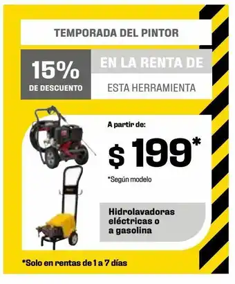 Sodimac Homecenter Hidrolavadoras eléctricas o a gasolina renta por día a partir de: oferta