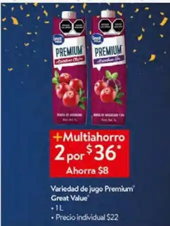 Walmart Variedad de jugo premium great value 1l oferta
