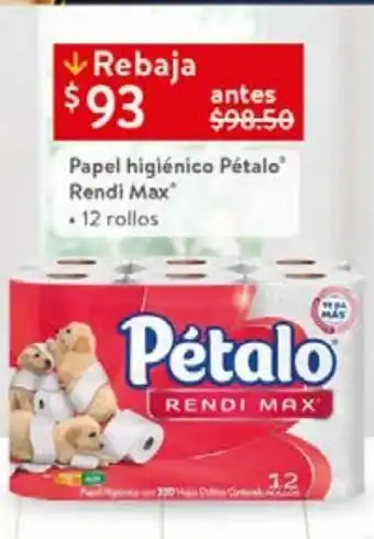 Walmart Papel higiénico pétalo 12 rollos oferta