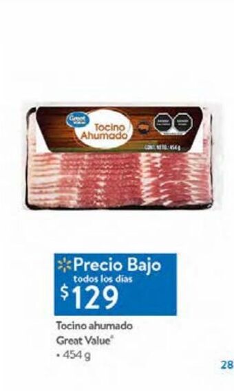Walmart Tocino ahumado great value 454g oferta