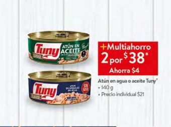 Walmart Atún en agua o aceite tuny 140g oferta