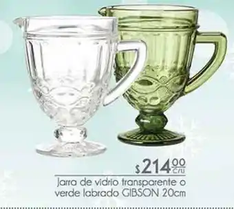 Jarra de vidrio transparente o verde labrado gibson 20cm