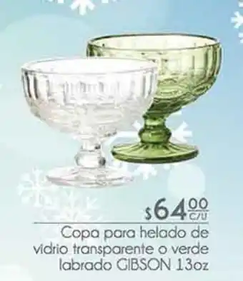 Fresko Copa para helado de vidrio transparente o verde labrado gibson 13oz oferta