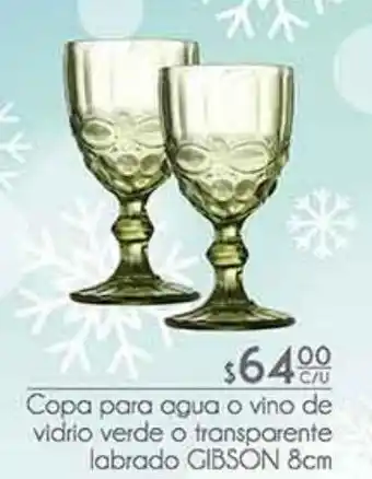 Copa para agua o vino de vidrio verde o transparente labrado gibson 8cm