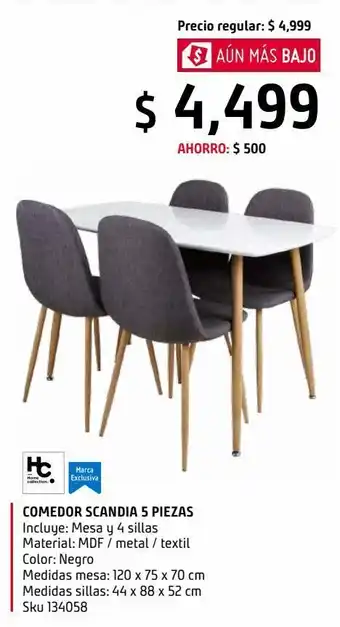 Sodimac Homecenter Comedor scandia con 4 sillas oferta