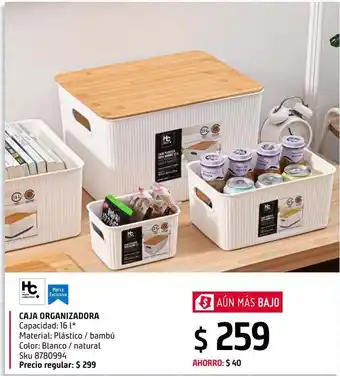 Sodimac Homecenter Caja plástica con tapa bambú blanco 16 litros oferta