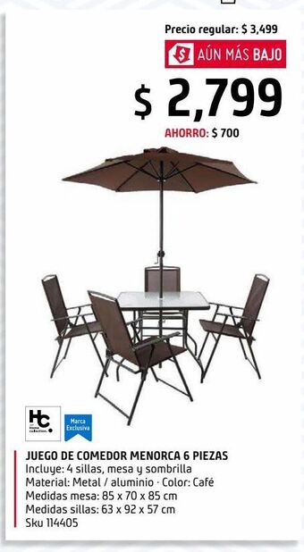 Sodimac Homecenter Juego de comedor menorca café 4 personas oferta