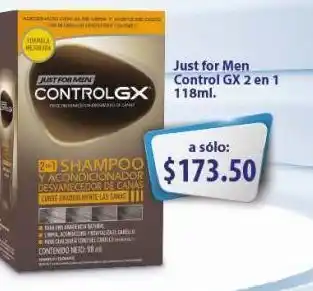 Farmacia San Pablo Just for men control gx shampoo 2 en 1 desvanecedor de canas 118 ml oferta