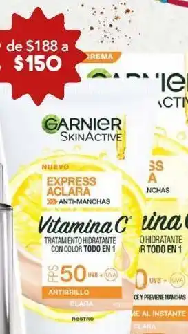 Garnier tratamiento facial hidratante fps 50 con color tono claro express aclara 20 ml