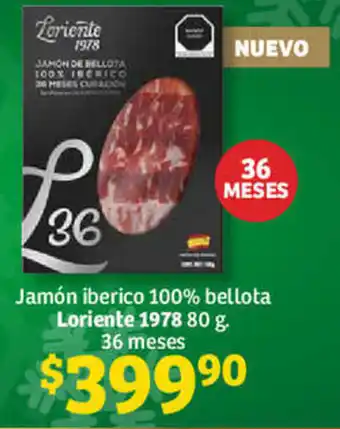 Soriana Híper Jamón Iberico 100% Bellota Loriente 1978 80g 36 meses oferta