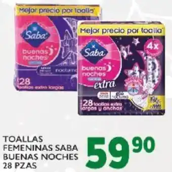 Toallas Femeninas Saba Buenas Noches 28 pzas