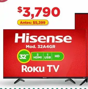 Bodega Aurrerá Pantalla hisense 32" mod. 32a4gr oferta
