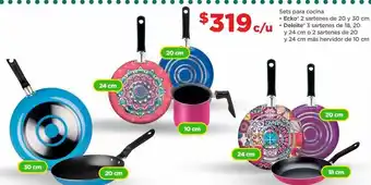 Bodega Aurrerá Sets para cocina • ecko 2 sartenes de 20 y 30 cm • deleite® 3 sartenes de 18, 20 y 24 cm o 2 sartenes de 20 y 24 cm más her oferta