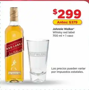 Bodega Aurrerá Johnnie walker whisky red label 700 ml + 1 vaso oferta
