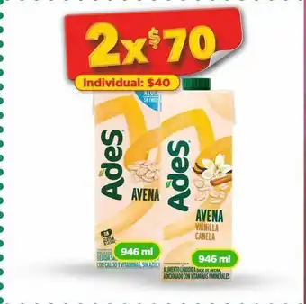 Bodega Aurrerá Bebida a base de avena ades original o vainilla-canela 946ml x 2 oferta