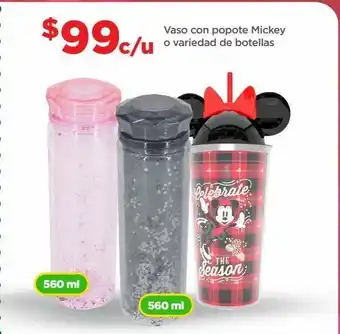 Bodega Aurrerá Vaso con popote mickey o variedad de botellas oferta