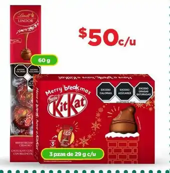 Bodega Aurrerá Bombones kit kat 3pzas x 29g o lindor lindt 60g oferta