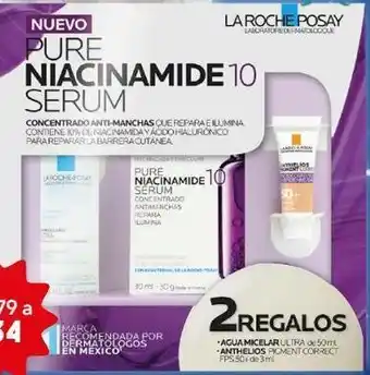 Farmacia San Pablo La roche-posay niacinamide 10 serum b9 + anthelios antiedad + agua micelar paquete 3 piezas oferta